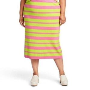 Victor Glemaud Pink & Green Striped Sweater Midi Skirt Size 2X
